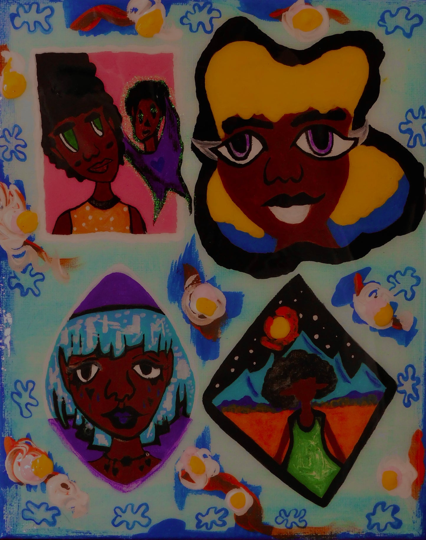 Four Faces - art print by blackgirlsaregodart